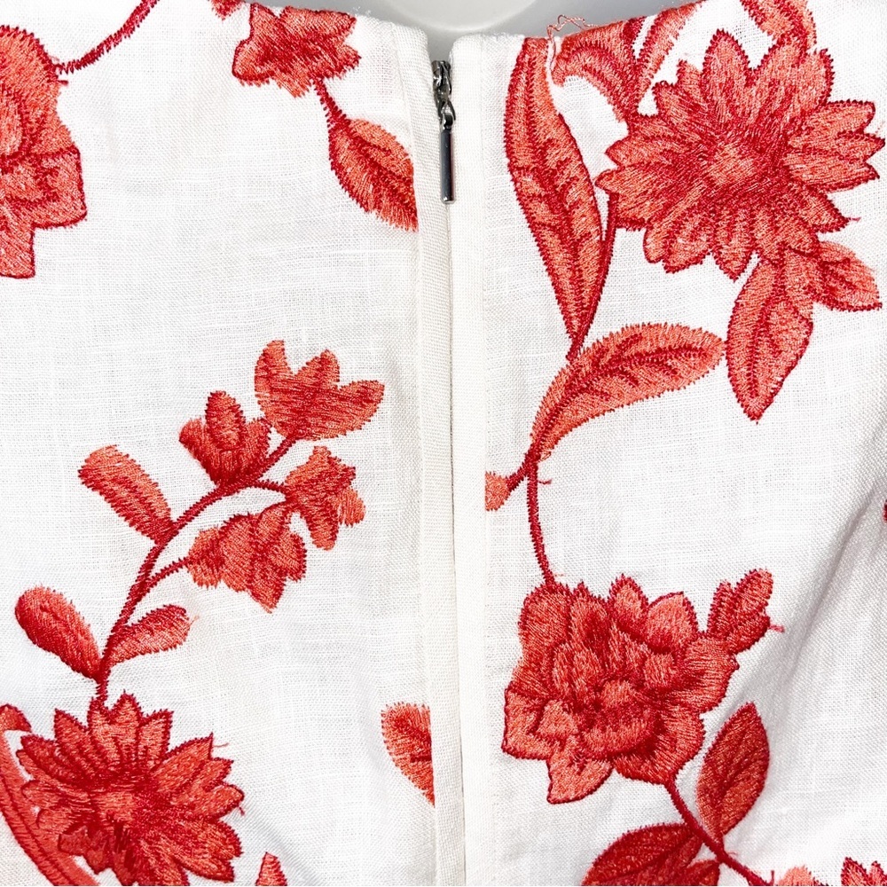 Rebecca Taylor Scarlett Floral Embellished Sleeveless Wrap Linen Dress Sz 6 - Picture 11 of 12